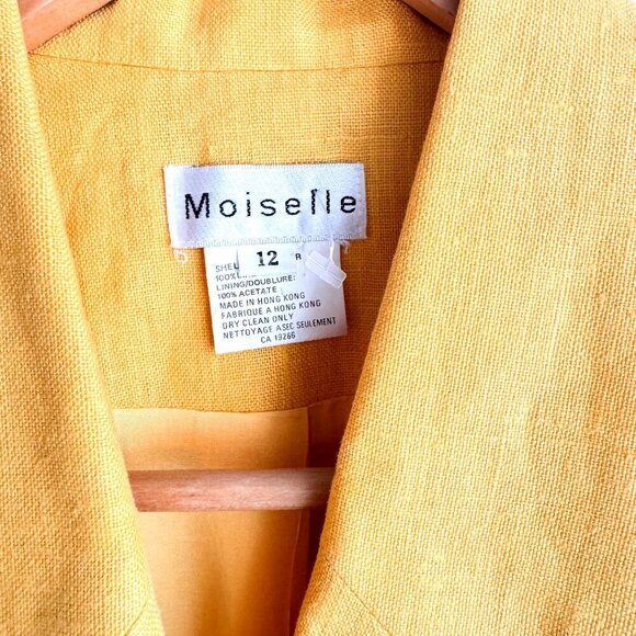 Vintage Moiselle Linen Yellow Geometric Print Detail Blazer 12 - Picture 3 of 5